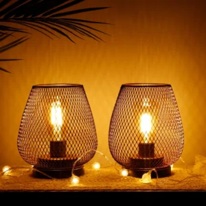 Set of 2 Birdcage Design Table Lamp Battery Powered Portable Lamp for Restaurant Event Decoration