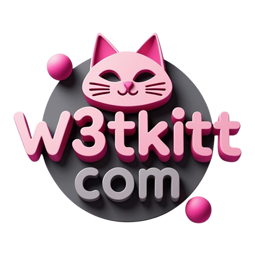 3D pink cat logo with w3tkitt.com