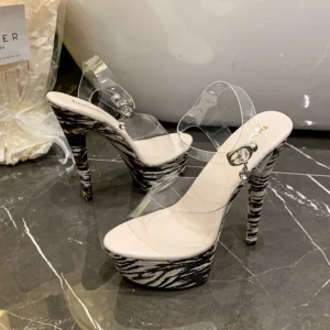 Clear strap zebra-print platform high heels