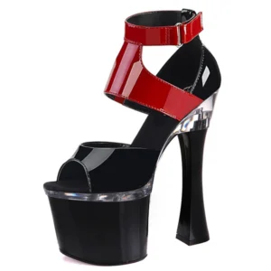 Black and red patent platform sandal