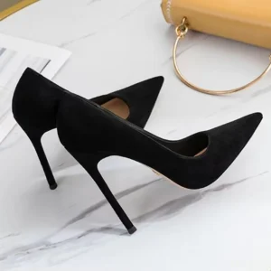 Black suede pointed-toe stiletto pumps