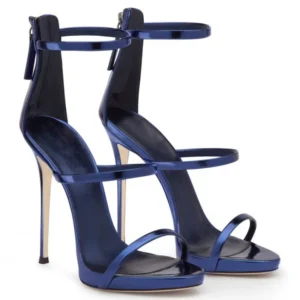 Blue strappy high-heeled stiletto sandals