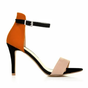 Orange and black high-heeled women's sandal