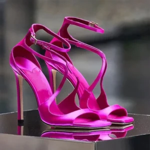 Hot pink strappy high-heel sandals