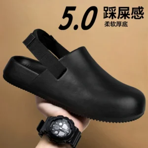Black slip-on clog with back strap