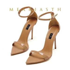 Nude pointed-toe ankle-strap stiletto heels