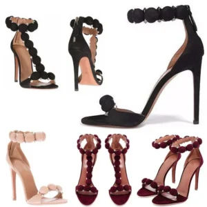 Women's pom-pom ankle-strap high-heeled sandals