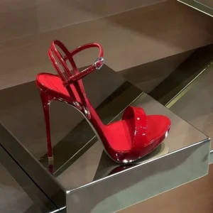 Red patent stiletto high-heeled sandal