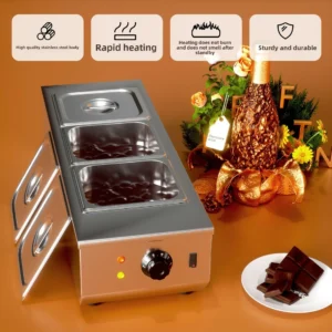 Stainless steel three-pan chocolate warmer