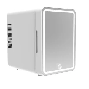 Small white mini fridge with mirrored door