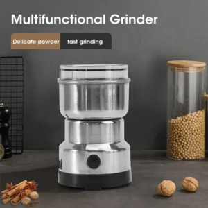 Stainless steel multifunctional kitchen grinder on counter