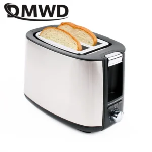 Stainless steel two-slice toaster with bread