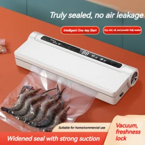 White vacuum sealer sealing shrimp bag