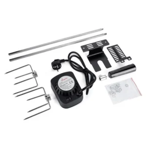 Rotisserie kit with motor, forks, skewers