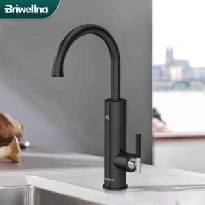 Matte black modern kitchen faucet on countertop