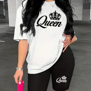 Person wearing "Queen" shirt and black shorts