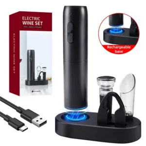 Electric wine opener with rechargeable base