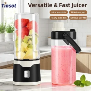 Portable smoothie blender with fruit-filled cup