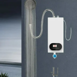 Wall-mounted tankless electric water heater with showerhead