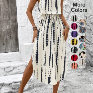 Cream and black tie-dye sleeveless sundress