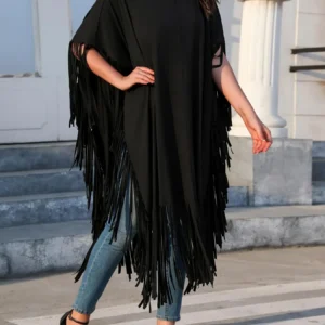 Plus Size Solid Tassel Batwing Sleeve Longline Tee, Fashion Casual Round Neck Half Sleeve T-shirt for Daily Outdoor Wear, Women