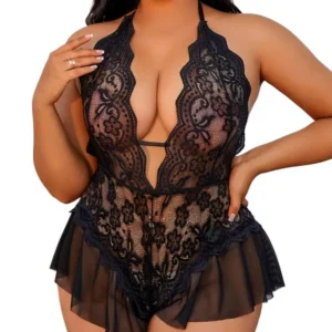 4XL Plus Size Sexy Lace Curve Women's Lingerie Erotic Crotchless Bodysuit Porn Pajamas Exotic Transparent Open Backless Costumes