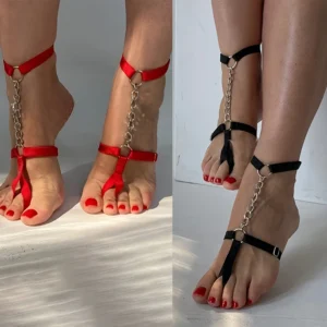 （single）Chain Gothic Black Elastic Band Bandage Anklet Bracelet For Women High Heel Summer Barefoot Ankle Sandals Prom Foot Be