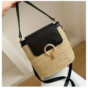 Woven Beach Crossbody Bag, Multi-Functional Adjustable Shoulder Strap, Golden Lock, Suitable For Vacation And Casual Daily Use, Brown/Black/White/Light Blue High-Quality Decorative Travel Handbag