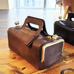 Double Entry Satchel Bags For Women Luxury Designer Handbag Purses 2026 New In PU KissLock Handle Clip Wide Straps Box Shoulder