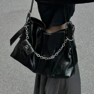 Luxury Black Women's Shoulder Bags Large Capacity PU Chain Crossbody Bag With A Small Wallet Bag For Female