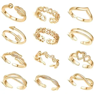 10/12Pcs Toe Rings for Women Open Toe Rings Flower Feather Design Summer Beach Vacation Foot Jewelry Female Girls Foot Rings