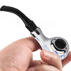 Blue White Watercolor Ceramic Smoke Pipe Retro Gum Wood Mouthpiece Cigarette Herb Tobacco Pipe Grinder Smoke Bend Pipe Filter
