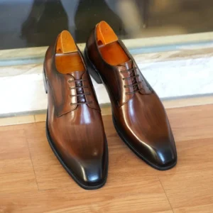 Italian Flat Mens Dress Shoes Luxury Genuine Leather Brand Handmade Quality Square Toe Laces Up New Business Party Social Shoes