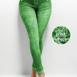 Plus size women's leggings with denim print and line pattern, showcasing a fashion-forward and casual high-stretch knitted pants