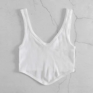Harajuku Basic Crop Tops Rib Knit Crop Tops Women Sexy Seamless Deep V Neck Tank Top Fashion Bra Sleeveless Backless Sports Vest