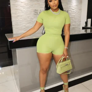 CM.YAYA Fashion Women 2 Piece Set Outfits Short Sleeve Tee Top and Shorts Set 2023 Summer Street Active Yoga Fitness Tracksuit