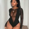 Women's Plus Size Sexy Bodysuit Hollow Out Long Sleeve Bodycon Stretchy Slim Fit Bodysuit Sexy Club Party Street Outfit