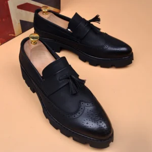 men casual business wedding formal dress shoes slip-on platform tassels shoe black trendy carved brogue loafers leather footwear