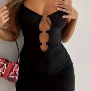 Women's Heart & Ring Decor Hollow Out Spaghetti Strap Dress